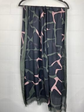 Emporio Armani Abstract Giraffe/Camouflage Print Fringed Scarf Pink/Green/Black